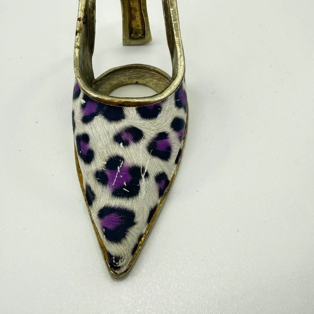 Y2K Gold Stiletto High Heel Candle Holder – Purple Leopard Print Glam Decor